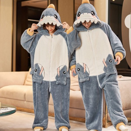 Shark One-piece Pajamas Jumpsuit Zipper Onesies for Adults