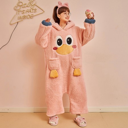Pink Cartoon Sleepwear Pajama Onesies Jumpsuits for Women