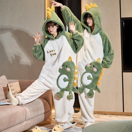 Winter Couple Pajamas Jumpsuits Dino Matching Pjs