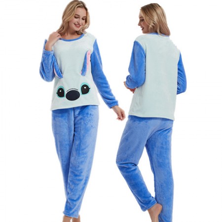 Stitch Pajamas Set Women Warm Sleepwear