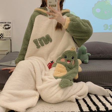 Green Dinosaur Onesie Pajamas Cute Winter Jumpsuit Sleepwear