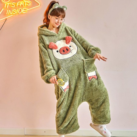 Green Piggy Onesie For Girls Pajamas Sleepwear for Women