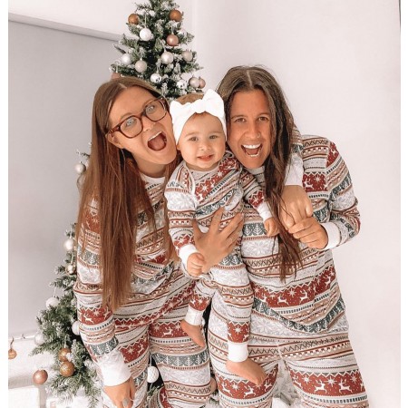 Christmas Family Matching Pajamas Set Classical Print Matching Pjs Two-piece Sets