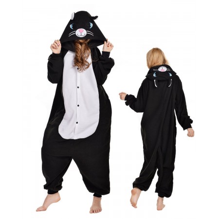 Black Cat Kigurumi Onesie Pajamas Animal Costumes For Adult