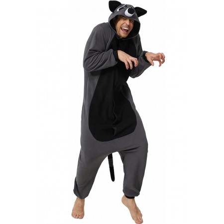 Men's Raccoon Onesie Costume Adult Halloween Party Wear Outfit Jumpsuit