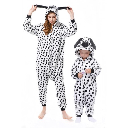 Adult & Kids Dalmatian Onesie Unisex Halloween Dog Costume Outfit