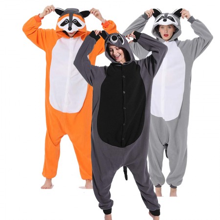 Adult Raccoon Onesie Halloween Raccoon Group Costume for Unisex Women & Men