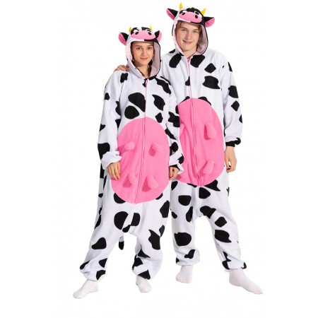 Cow Onesie with Udders Halloween Costume Outfit for Unisex Adults & Teens