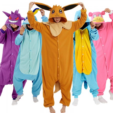 Group Halloween Costumes Pokemon Mewtwo & Gengar & Eevee & Pikachu & Umbreon & Espeon & Snorlax Onesie For Adults & Teens