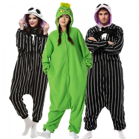 Christmas Costume Grinch & Jack Skellington Onesie Holiday Easy Cosplay Costumes Top Quality