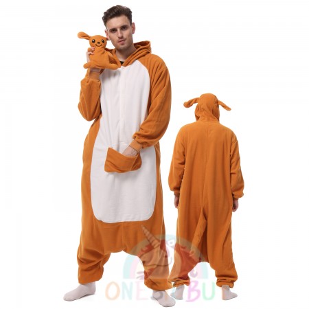 Mens Kangaroo Onesie with Pouch Adult Halloween Costumes Outfit Unisex Pajamas