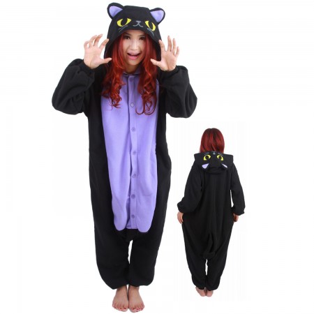 Adult Midnight Cat Onesie Women & Mens Unisex Halloween Costumes Pajamas Outfit