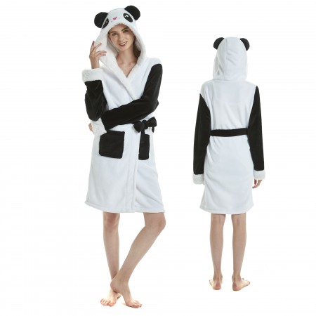 Panda Bathrobe for Adult Kigurumi Animal Womens Hooded Robe Pajamas 